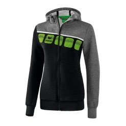 Erima 5-C Trainingsjacke Kapuze Damen Schwarz Grau
